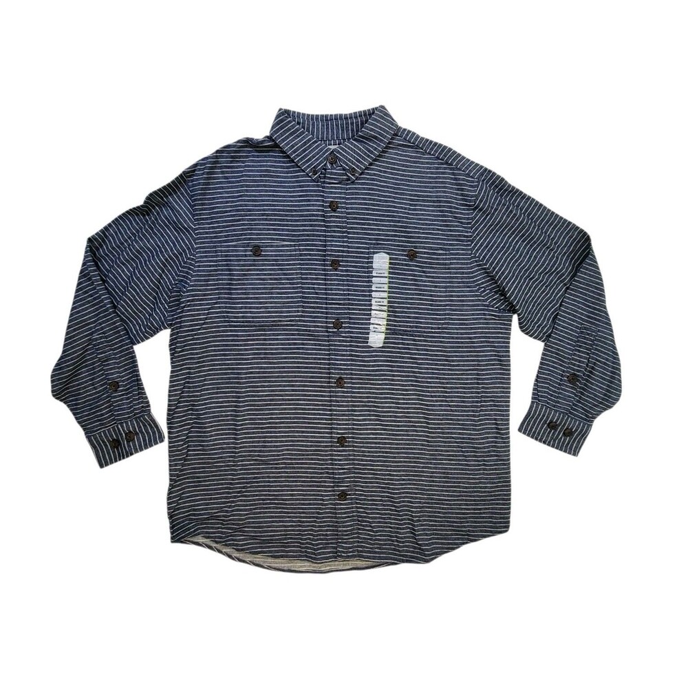 Duluth Trading Co Men's L Reg Relaxed Fit Blue Striped Free Swingin' Flannel NWT